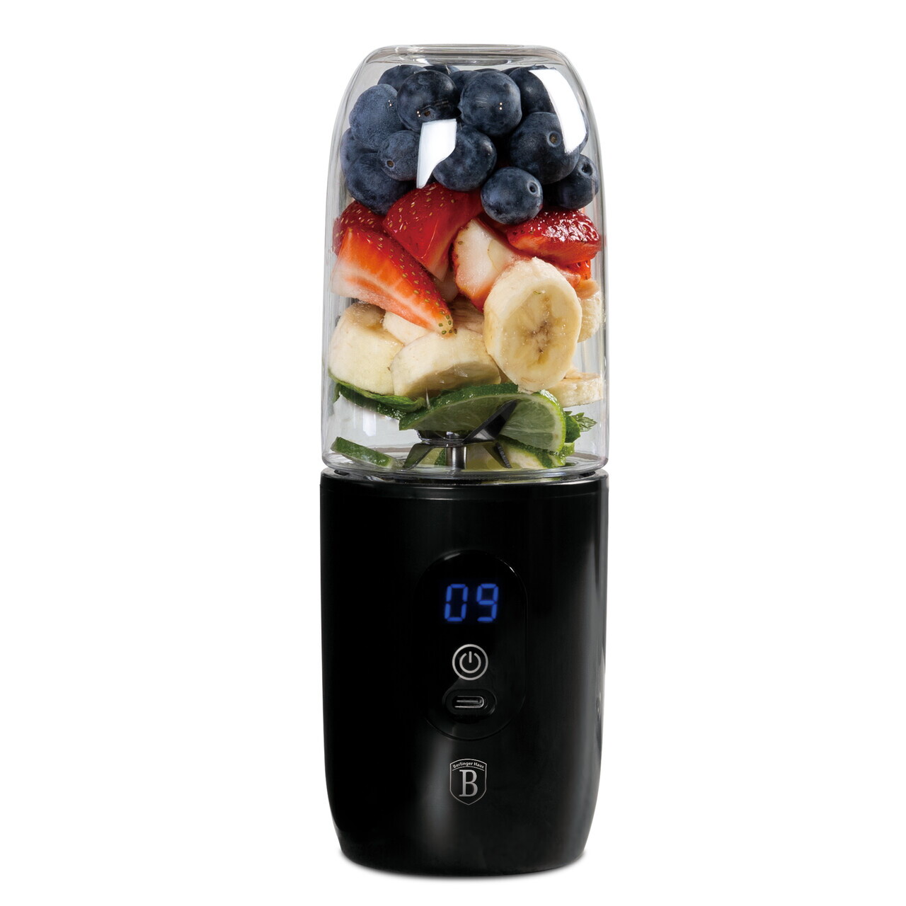Blender cu USB Berlinger Haus, Matte Black, 120W-130W, inox/plastic, negru/transparent - imagine 4
