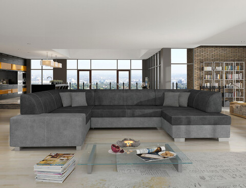 Coltar extensibil dreapta 6 locuri ELTAP, Hv23, Havana, 322x204x72 cm, lemn/poliester, gri inchis/gri