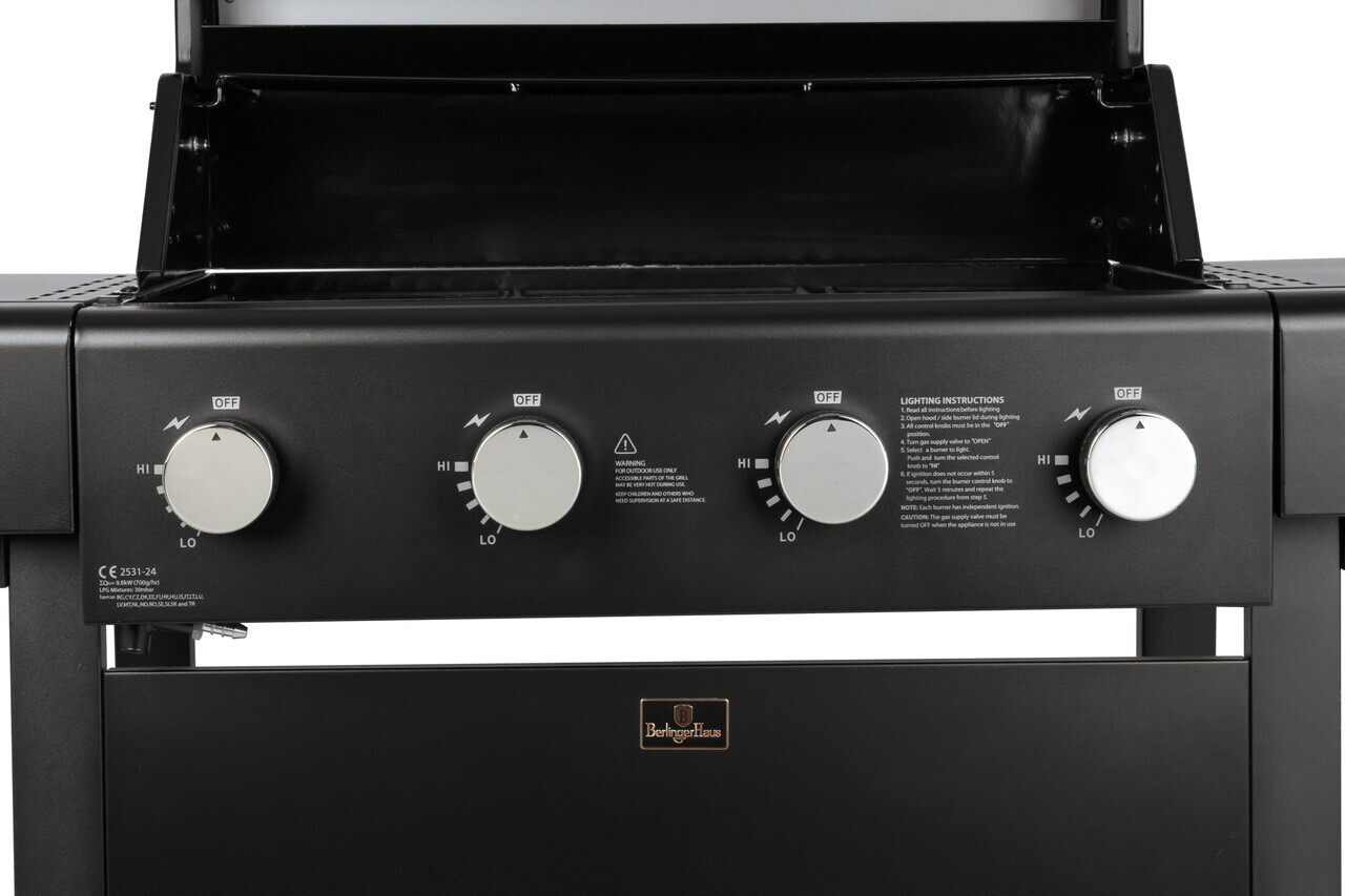 Gratar cu gaz Berlinger Haus, Outdoor, 60x41.5 cm, 2.2 KW x 4, negru - view 2