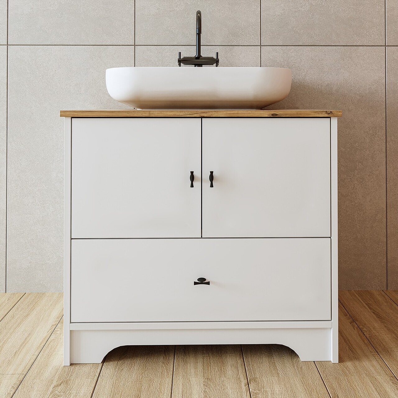 Dulap de baie cu chiuvetă, Hanah Home, 2380, 80x72x45 cm, MDF-LAM, Alb mat — imaginea 2