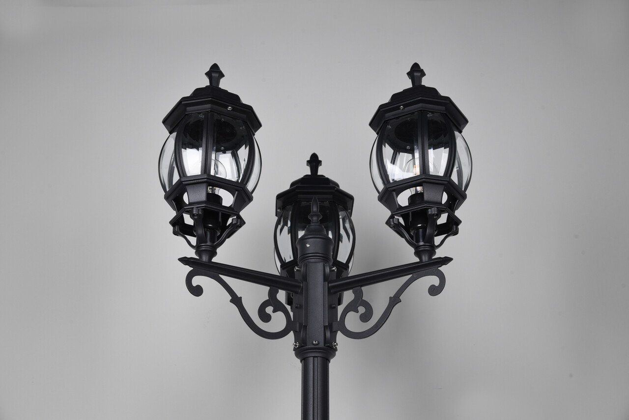 Lampadar de exterior Elvo, TRIO, 57x240 cm, 60W, 3x E27, aluminiu, negru mat