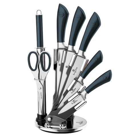 Set 7 cutite cu suport rotativ, Berlinger, Metallic Line Aquamarine Edition, inox/plastic