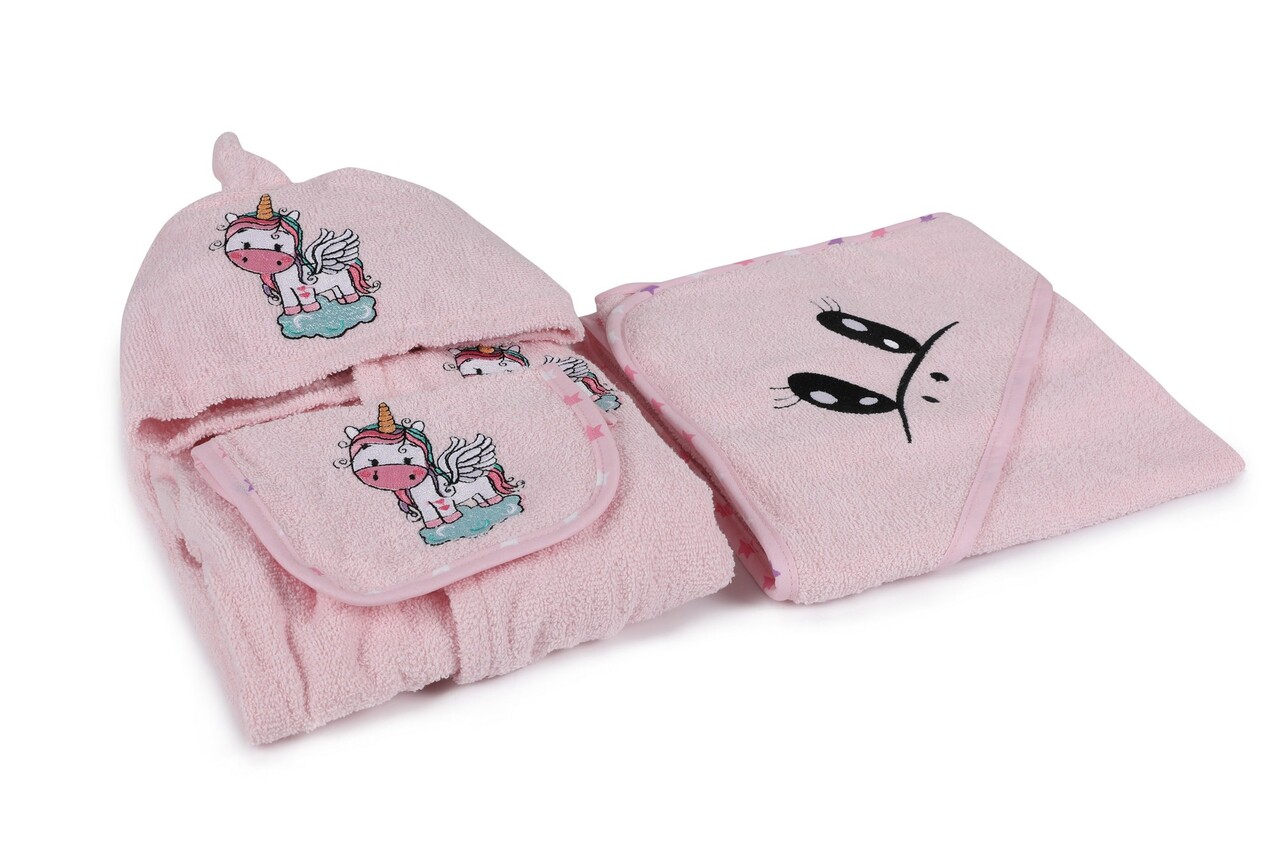 Set de baie pentru bebeluși, Cotton Box, Unicorn, Bumbac, Roz - 1 | YEO