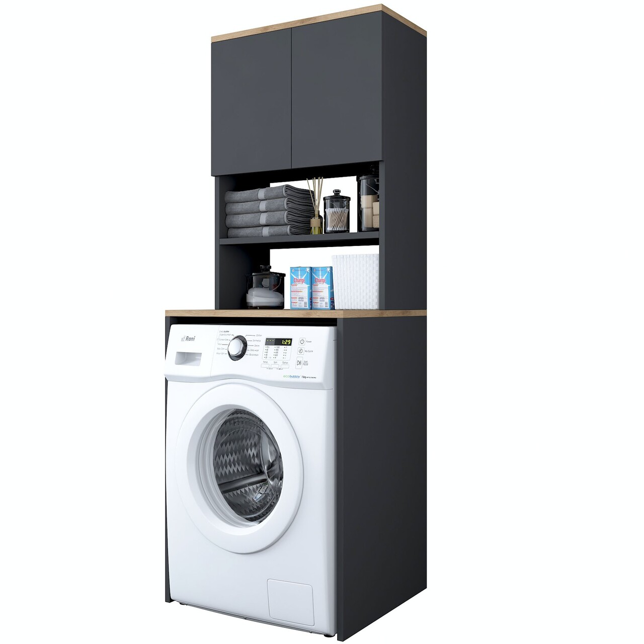 Dulap masina de spalat, Rani, KD101, 65x183 cm, PAL, Nuc / Antracit