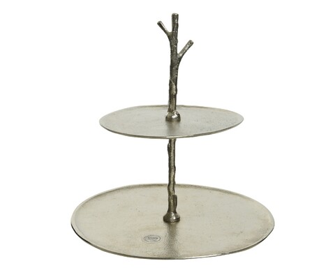 Platou pentru prajituri branch, decoris, 27.5x30x31 cm, aluminiu, argintiu