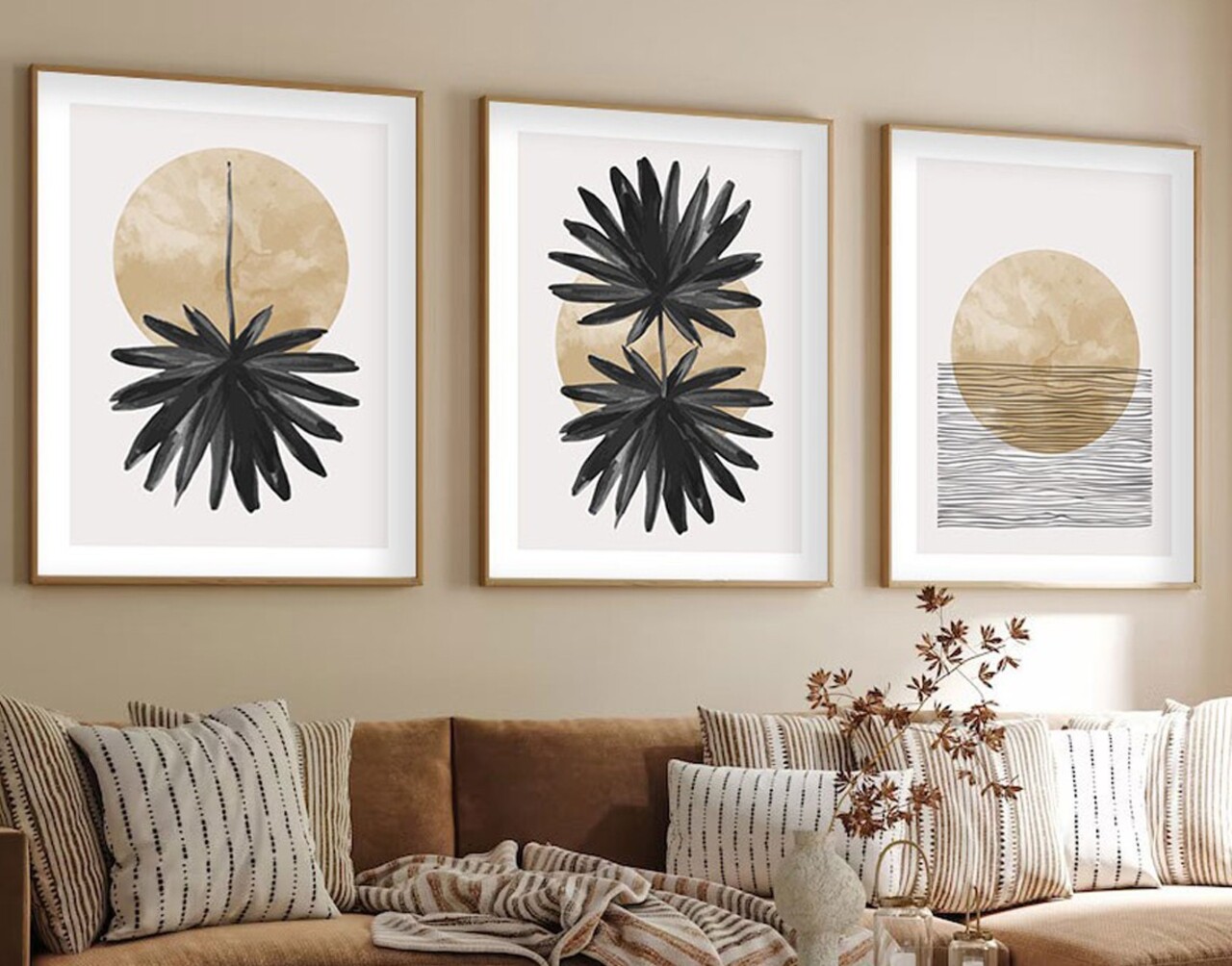 Set 3 tablouri decorative Huhu210 Cadru: 100% LEMN MASIV (Grosime: 25 cm) Multicolor