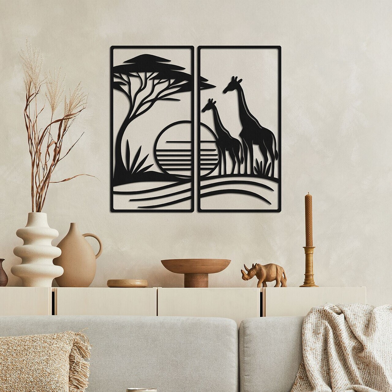 Decoratiune de perete, Safari, Metal, Grosime: 1,2 mm, Negru — imaginea 2