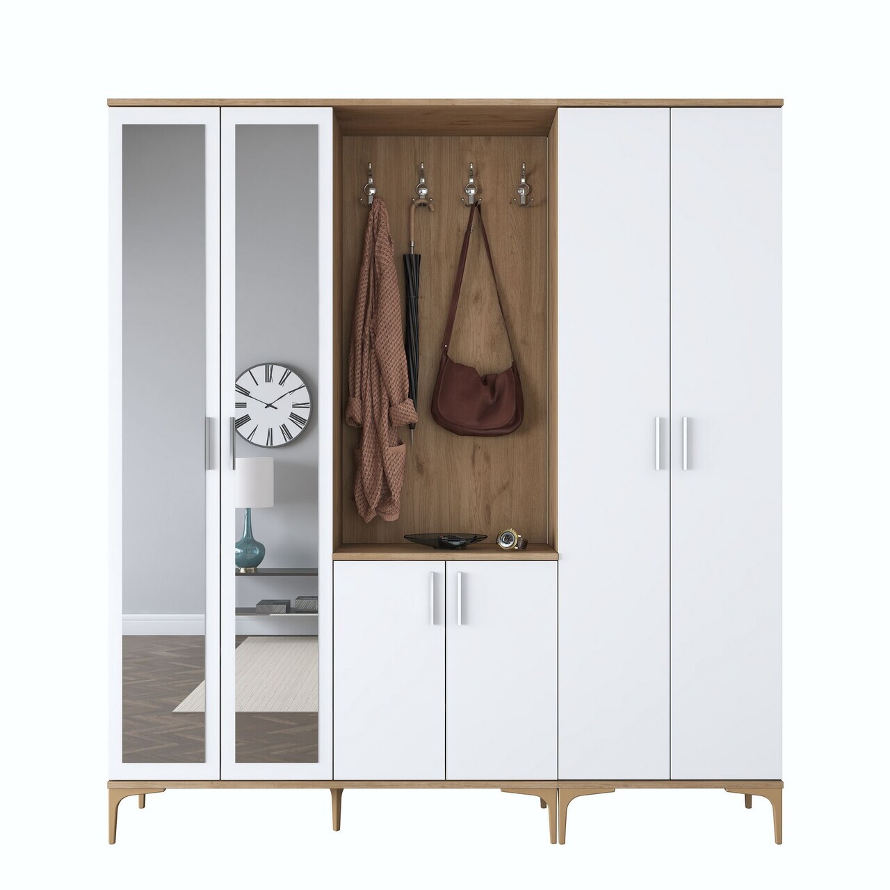 Cuier de perete, Hanah Home, EA154, 180x198.6x37.5 cm, PAL melaminat, Nuc/Alb - view 9