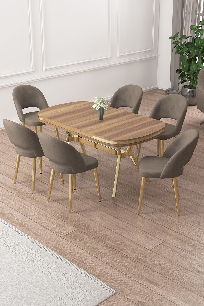 Set masa si scaune (7 piese), Hanah Home, Jita, Hazar / Aur / Cappuccino