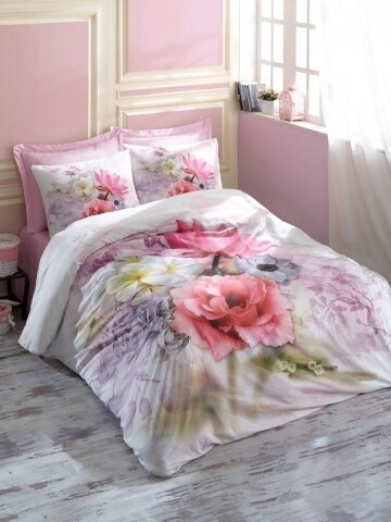 Lenjerie de pat dubla, 4 piese, 100% bumbac ranforce, Cotton Box, Emily