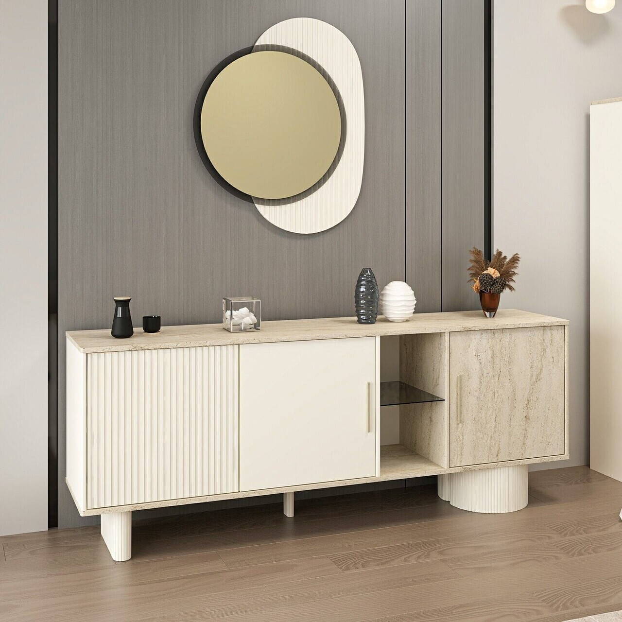 Consola, Hanah Home, Valento, 208x80x45 cm, Piatră Lunii / Travertin — imaginea 3