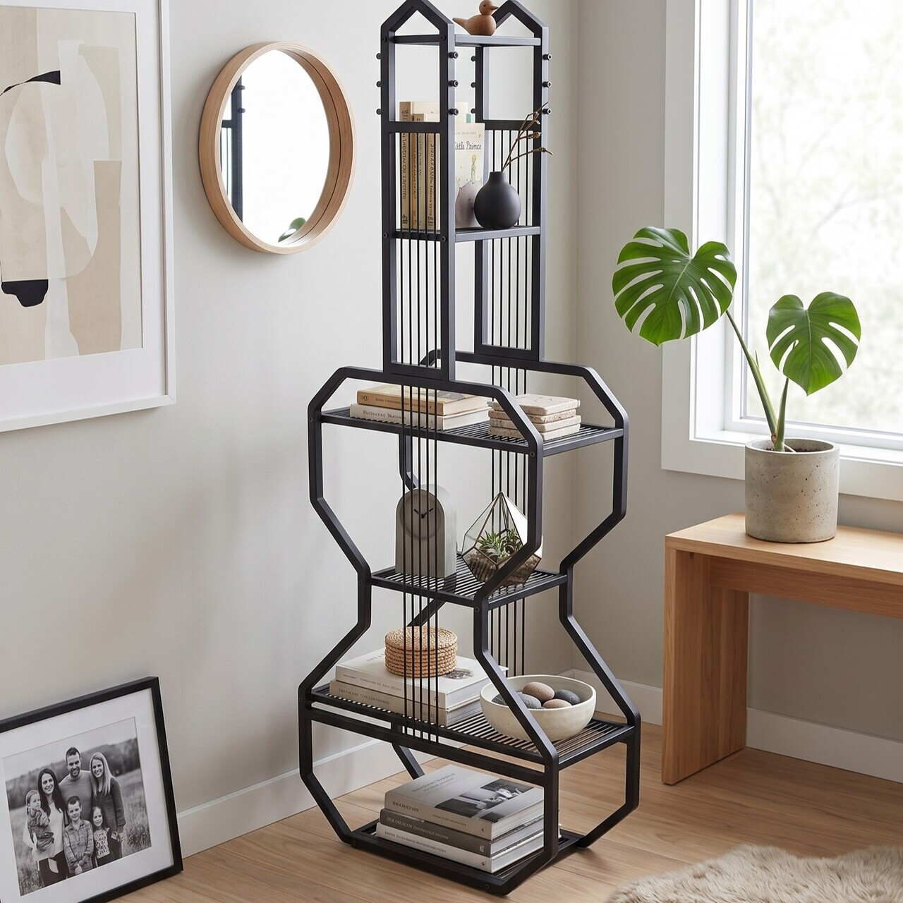 Corp biblioteca, Hanah Home, Trio, 29x169x39 cm, Negru