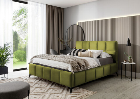 Pat tapitat cu somiera si lada depozitare, 140x200 cm, ELTAP, BE-MIS-33LO, Mist, lemn/poliester, verde olive