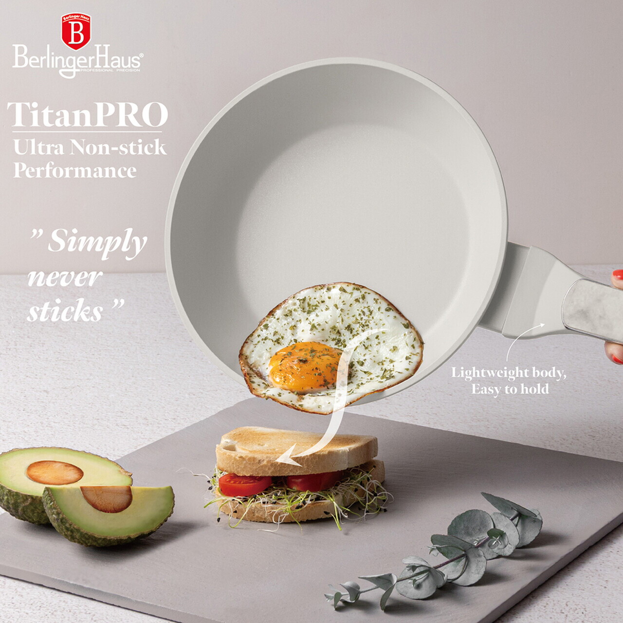 Set 3 tigai Berlinger Haus, Sahara Marble, 20/24/28 cm, aluminiu forjat, crem mat/marmura - imagine 6
