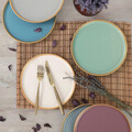Set farfurii din ceramica pentru desert, Keramika, 275KRM1687, Ceramica , Dimensiune: 22 cm (6 bucăți), Albastru / Verde / Roz / Alb / Gri / Alb