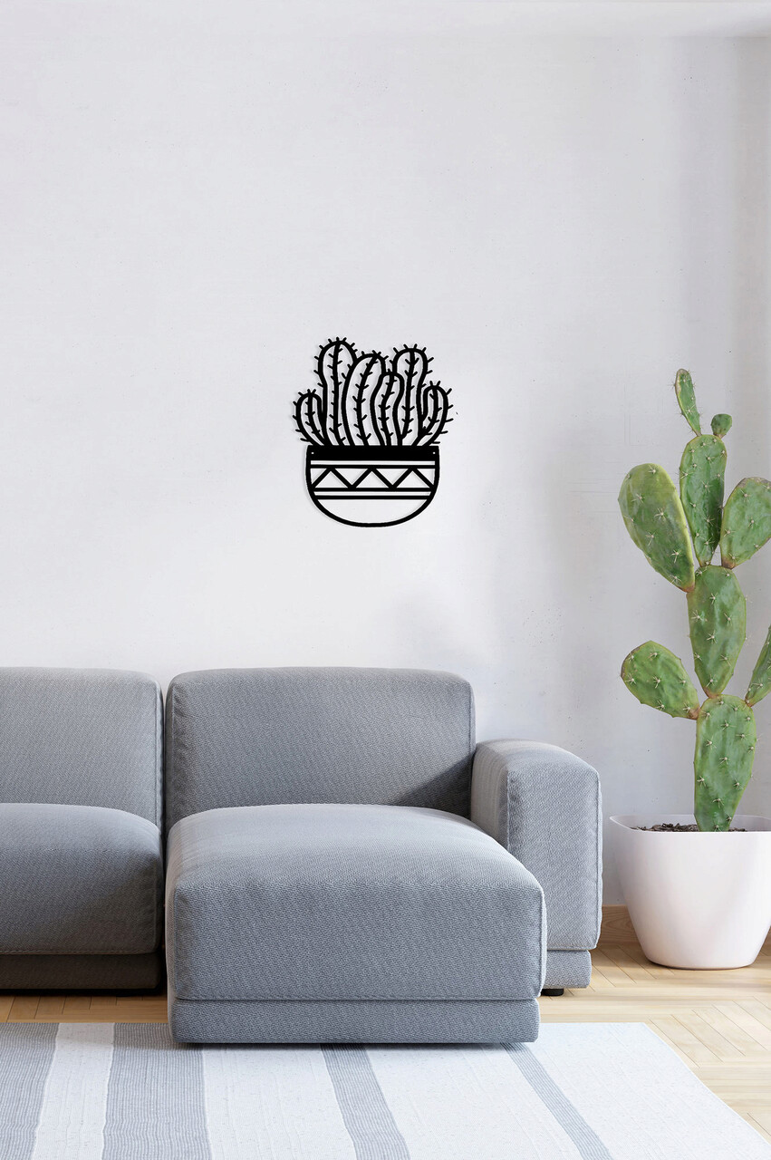 Decoratiune de perete, Cactus 3, Metal, Dimensiune: 20 x 25 cm, Negru - 1 | YEO