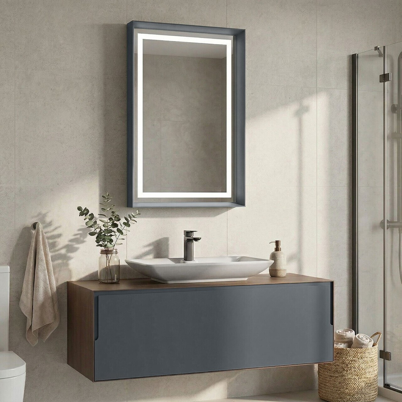 Set Dulap de Baie cu Chiuvetă și Oglindă (2 Piese), Hanah Home, Craft 120, Nuc / Antracit / Alb — imaginea 2