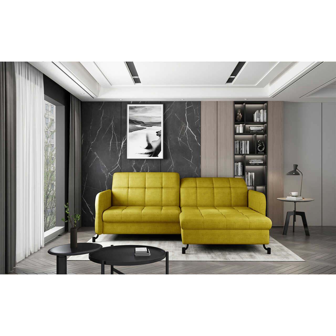 Coltar extensibil dreapta 3 locuri ELTAP, Lore-21, Lorelle, 225x160x105 cm, lemn/poliester, galben