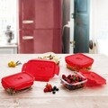 Caserola cu capac, Luminarc, Pure Box Active, 0.76 L, sticla, rosu/transparent