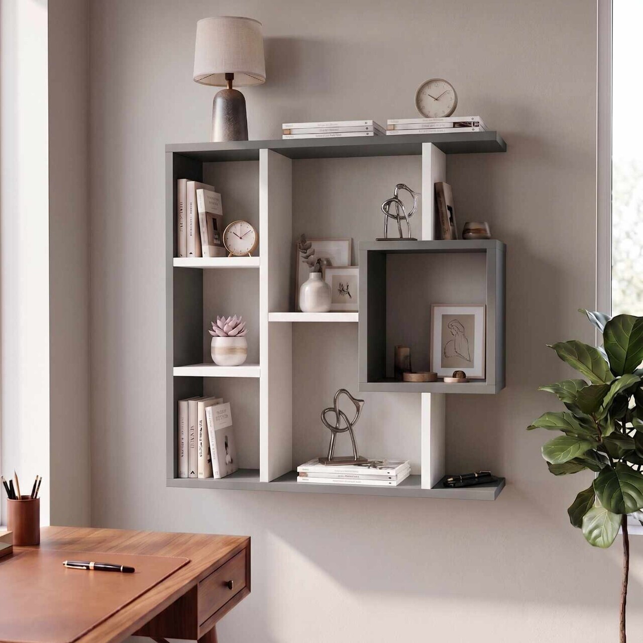 Corp biblioteca, Hanah Home, Yegane, 70.9x74.5x19.7 cm, Alb / Antracit