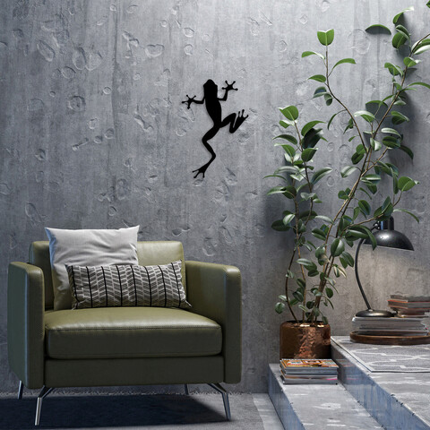 Decoratiune de perete, frog, metal, dimensiune: 28 x 42 cm, negru