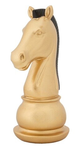Decoratiune piesa sah, Mauro Ferretti, Horse, 10.5 x 8.5 x 19 cm, polirasina, auriu/negru