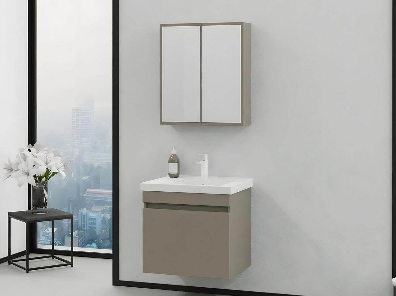 Set mobilier de baie (2 piese), Hanah Home, Bellezza 65, Latte - view 2