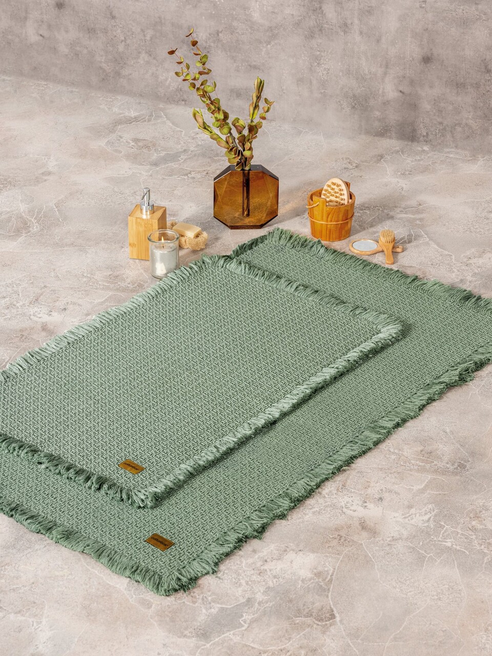 Set covorase de baie, Cotton Box, Bath Rug, Bumbac , Verde