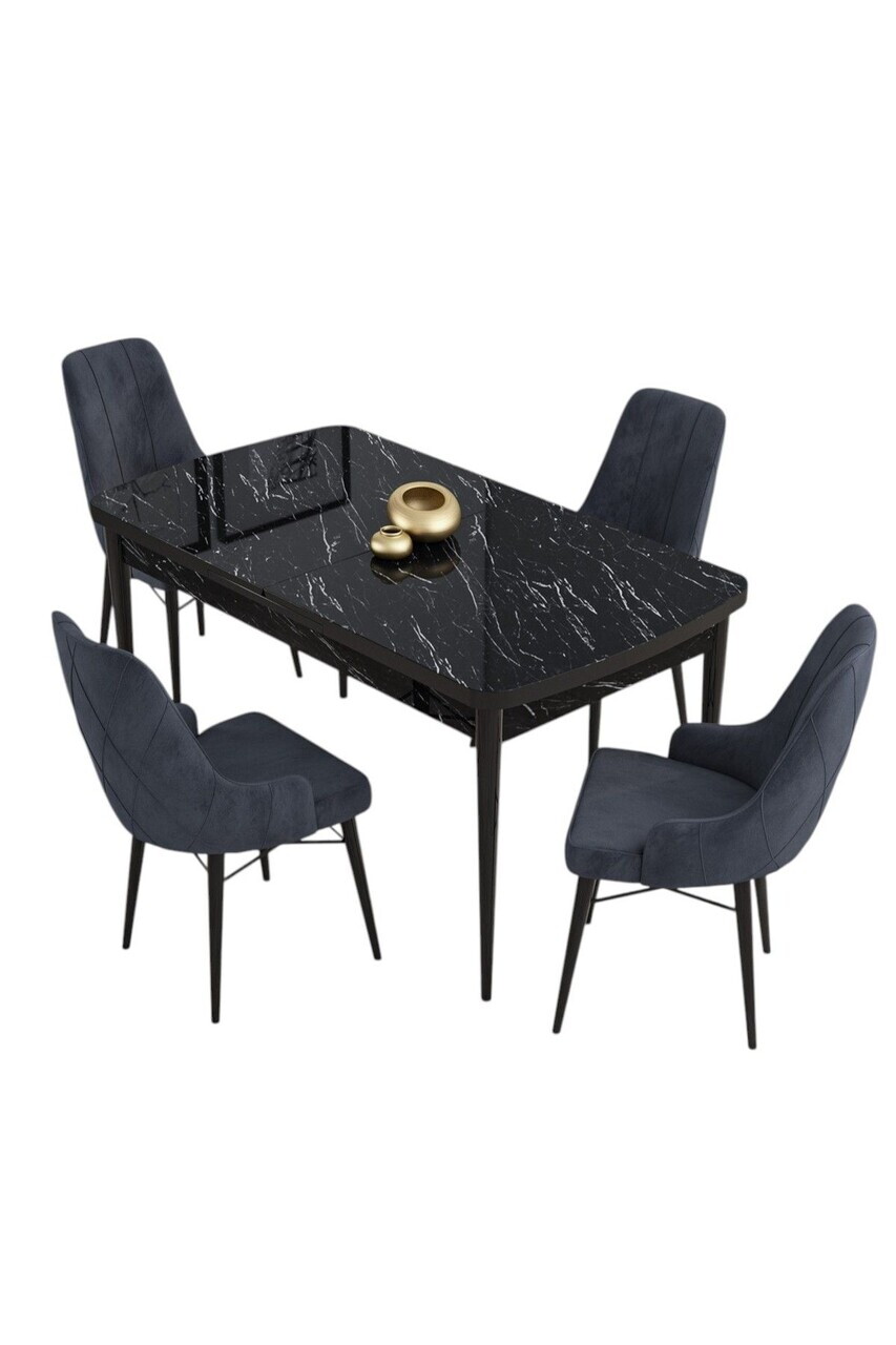 Set masa extensibila si scaune (5 piese), Hanah Home, Kar, Model de marmură neagră / Antracit — imaginea 2