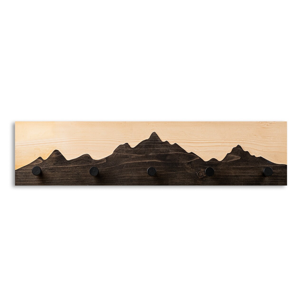 Cuier de perete din lemn, Mountain 3, Lățime: 60 cm Înălțime: 14 cm Adâncime: 5 cm, Natural/Negru - view 4