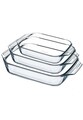 Set 3 vase dreptunghiulare, Pyrex, 2.1 L/2.9 L/3.8 L, sticla termorezistenta