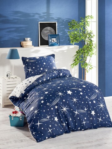 Lenjerie de pat pentru o persoana, 2 piese, 140x200 cm, amestec bumbac, EnLora Home, Halley, albastru inchis