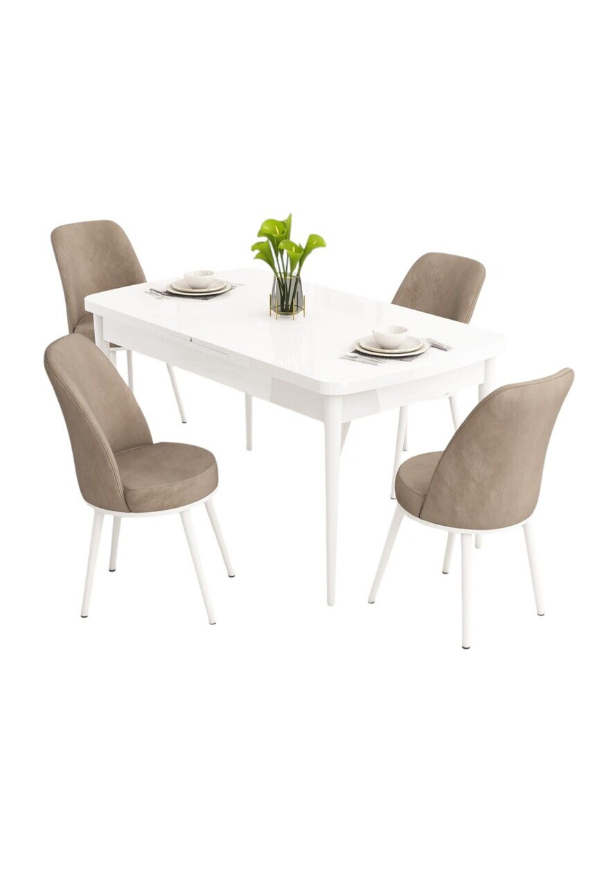 Set masa extensibila si scaune (5 piese), Hanah Home, Nix, Alb / Cappuccino — imaginea 2