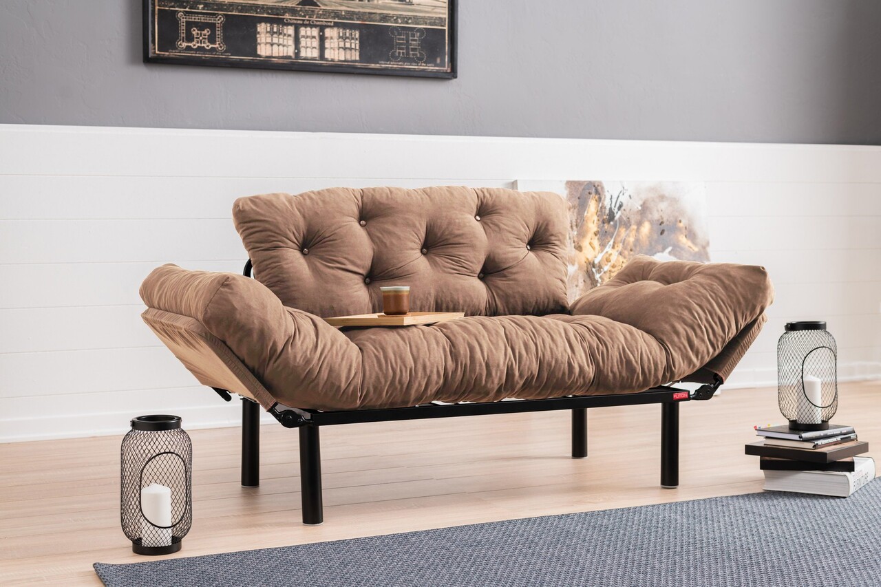 Canapea extensibilă cu 2 locuri, Futon, 859FTN2866, Metal, Maro deschis - 2 | YEO