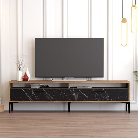 Comoda TV, Hommy Craft, Istanbul 2, 180x35x47 cm, PAL, Nuc / Marmură Neagră