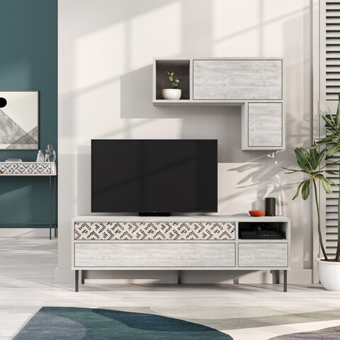 Comoda TV cu raft, Decortie, Heaton, pal melaminat, alb Comode