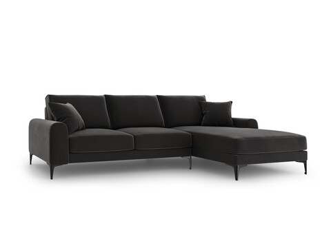 Coltar dreapta, Madara, Mazzini Sofas, 5 locuri, black legs, 254x182x90 cm, catifea, gri inchis