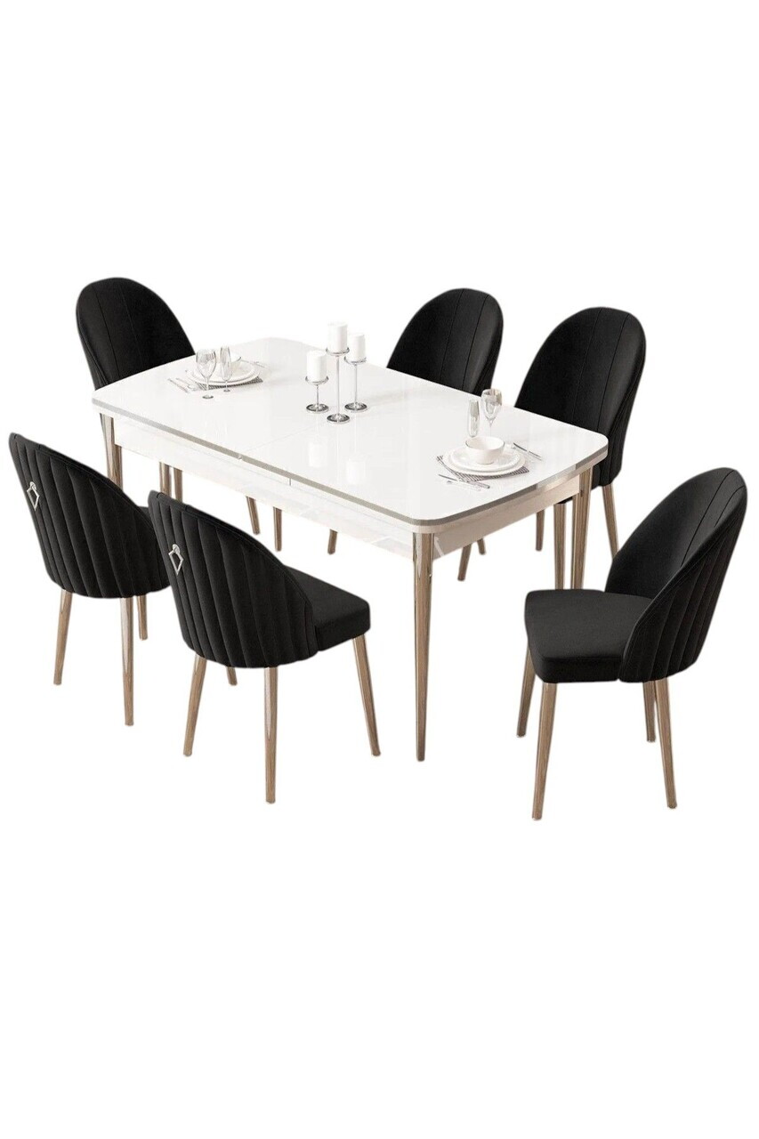 Set masa extensibila si scaune (7 piese), Hanah Home, Edaf, Alb / Crom / Negru — imaginea 2