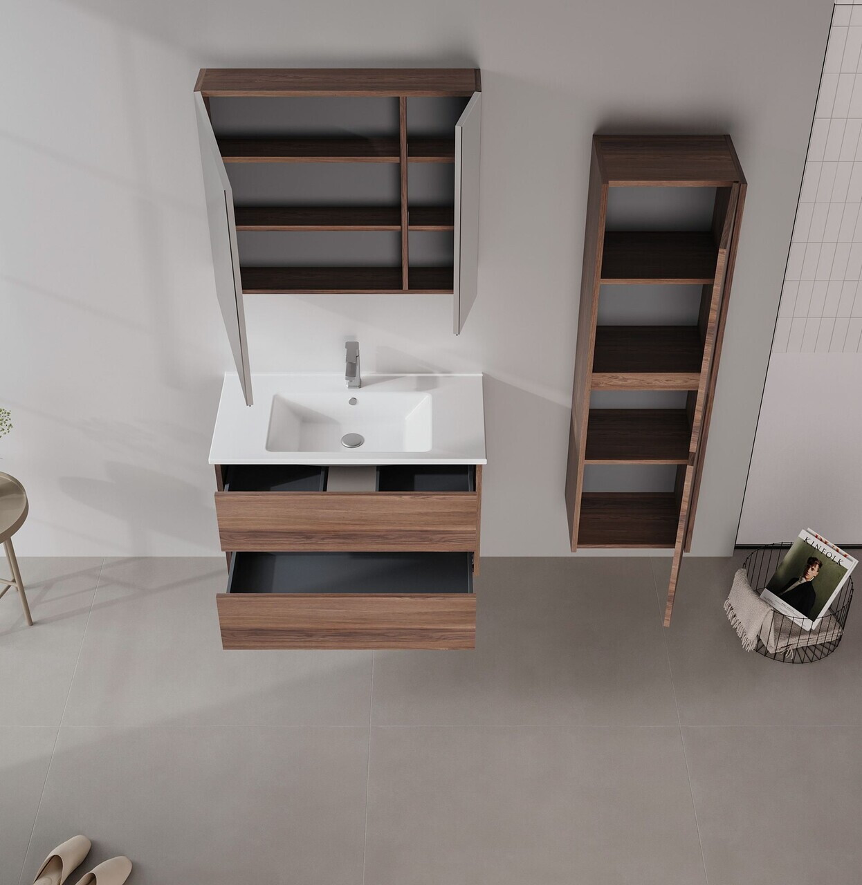 Dulap de baie cu chiuvetă, Hanah Home, Side 85 v2, Maro inchis — imaginea 3