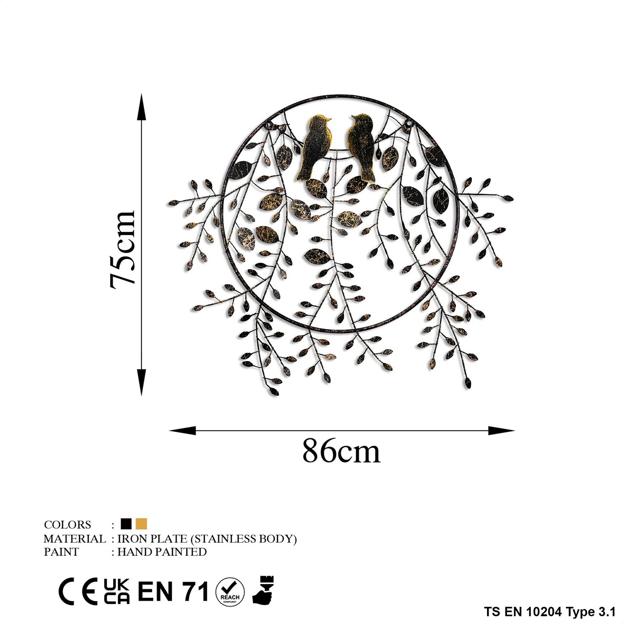 Decoratiune de perete, Love of Birds 2, Metal, Dimensiune: 86 x 75 cm, Multicolor