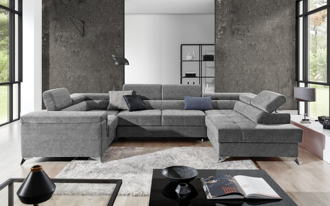 Coltar extensibil dreapta 6 locuri ELTAP, Th-63, Thiago, 342x208x88 cm, lemn/poliester, gri