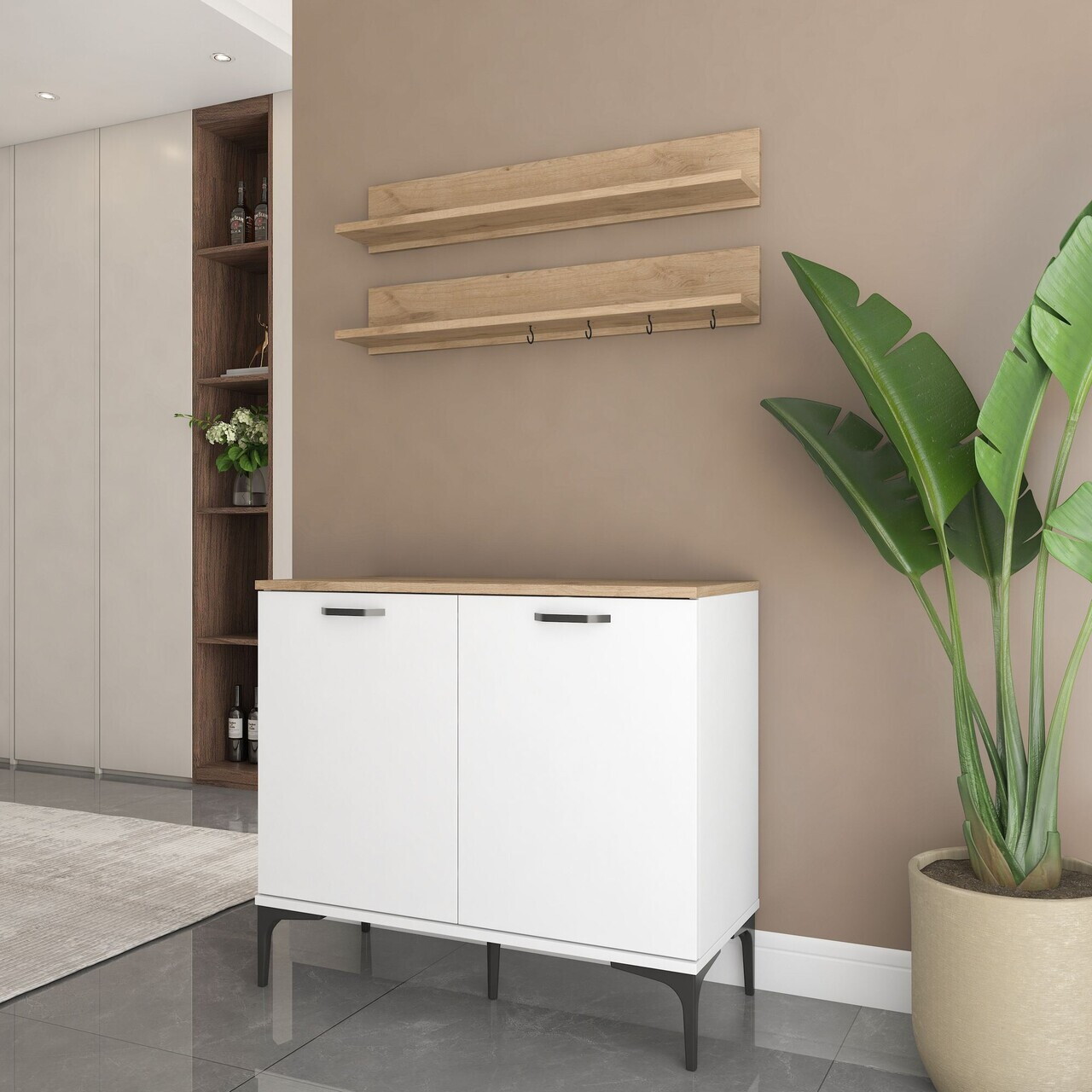 Dulap multifunctional, Hanah Home, JE232, PAL melaminat, Alb/Maro - view 5