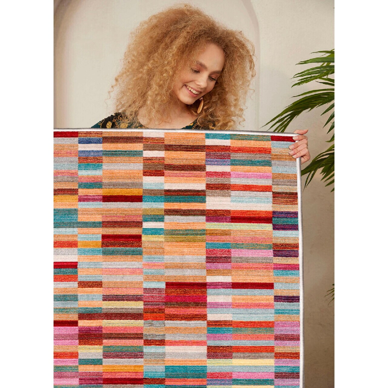 Covor, Woosonıl028, 80x300 cm, Roz / Albastru / Cămilă / Galben / Maro — imaginea 4