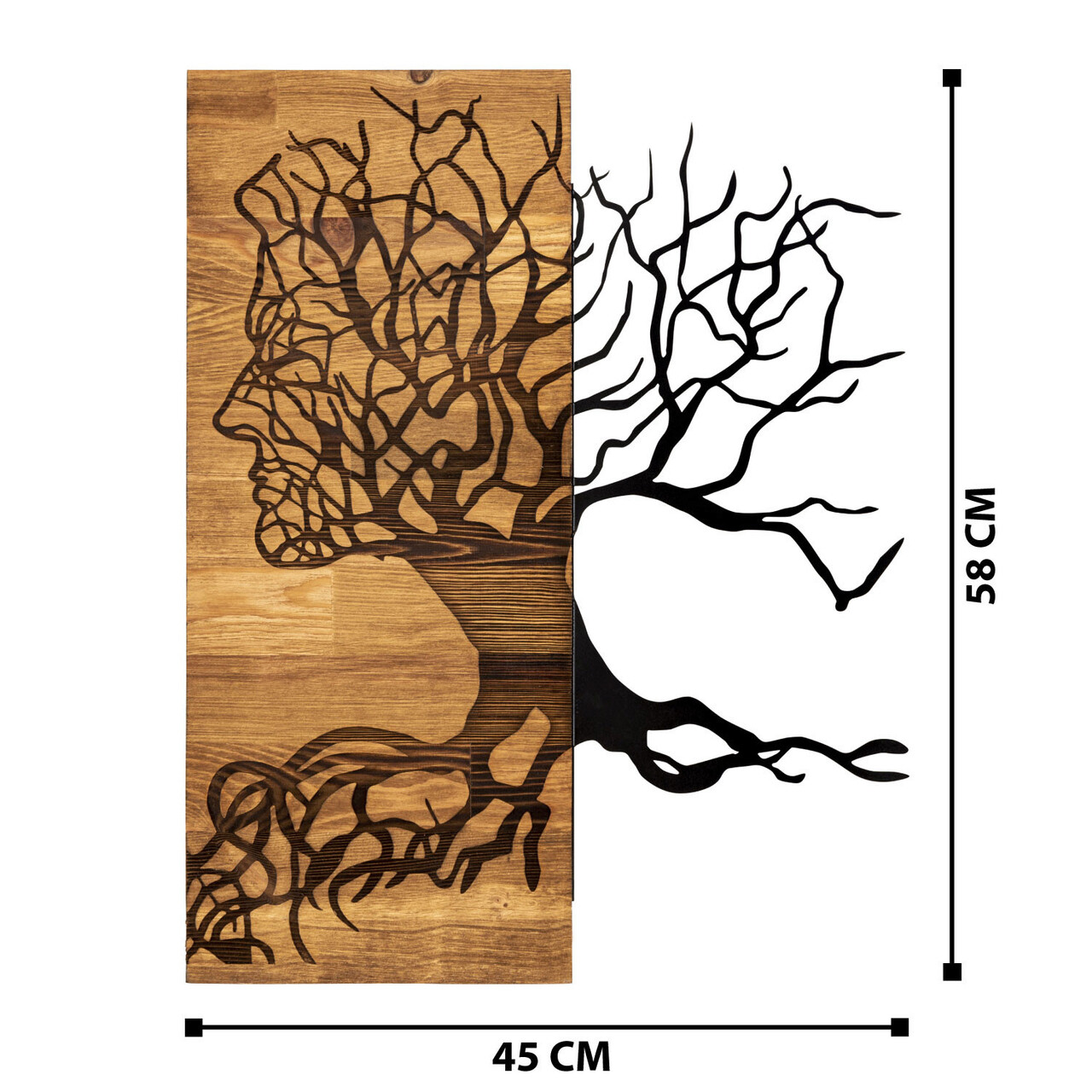 Decoratiune de perete, Muaz, lemn/metal, 45 x 58 cm, negru/maro