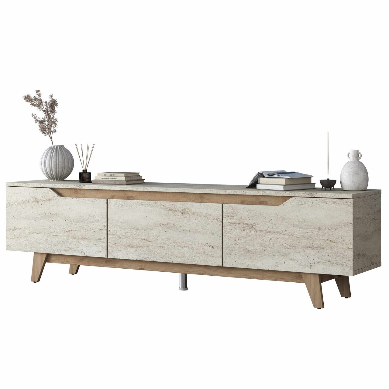 Comoda TV, Hanah Home, AA168, 180x48.3x35 cm, Travertin / Nuc — imaginea 7