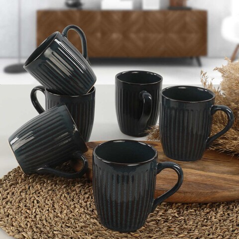 Set 2 cani ST008402F004, Keramika, Ø9 cm, gresie, albastru/negru Keramika