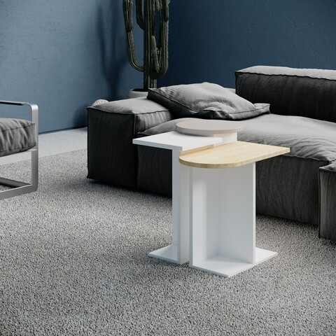 Masa mund, decortie, 40x36x53 cm, pal melaminat, alb/oak/light mocha