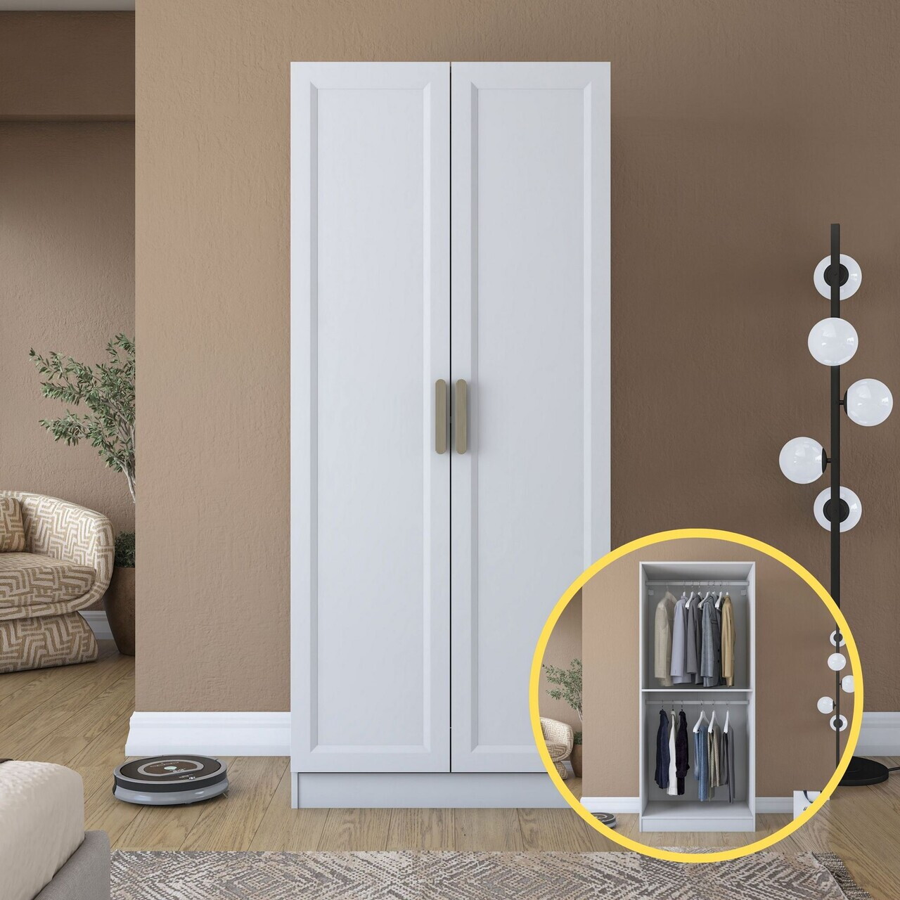 Dulap pentru haine, Hanah Home, BA201, 90x210x57.5 cm, PAL melaminat, Alb - view 3