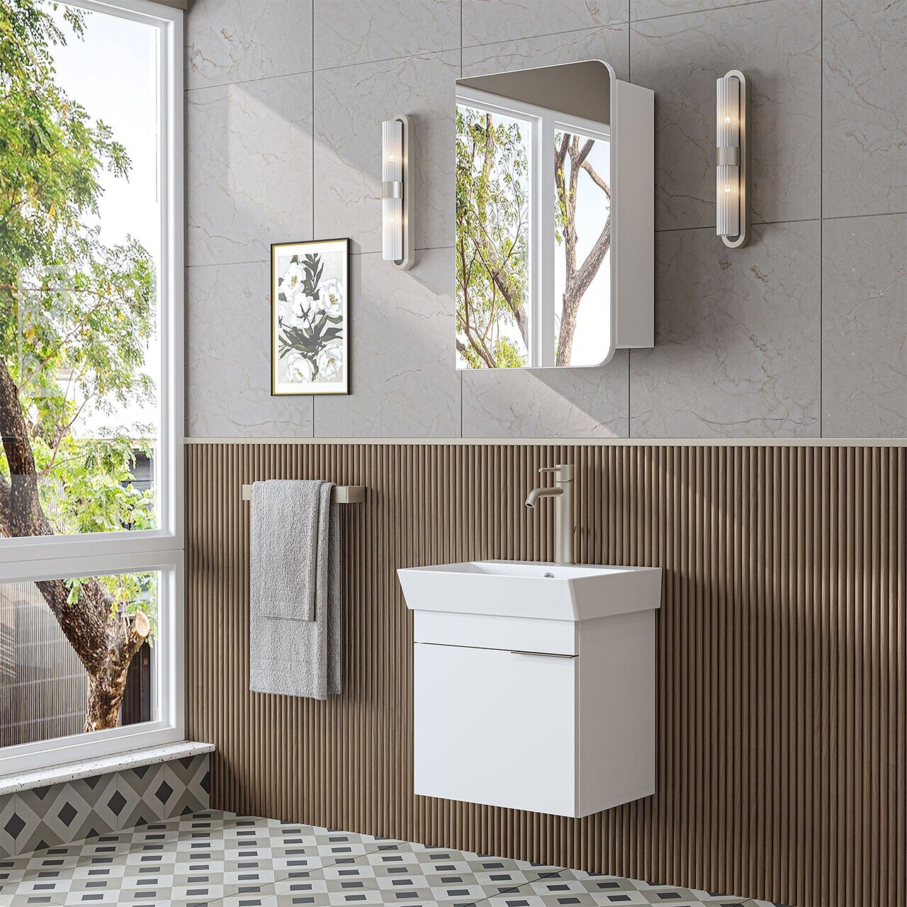Set Dulap de Baie cu Chiuvetă și Oglindă (2 Piese), Hanah Home, 2915, MDF, Alb — imaginea 3
