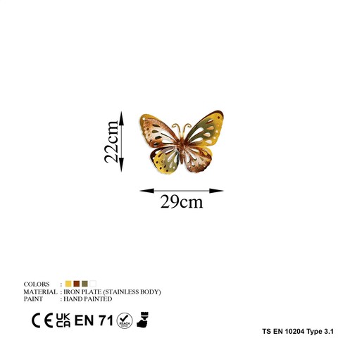 Decoratiune de perete, Farfalla 3, Metal, Dimensiune: 29 x 22 cm, Multicolor